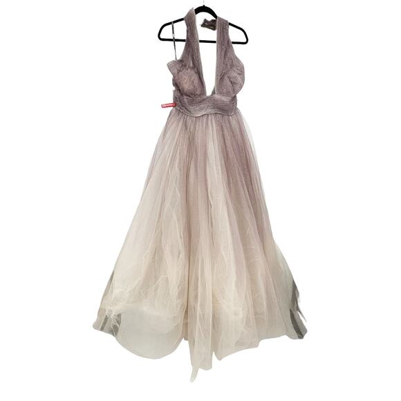 Mac Duggal 20376 Elegant Halter Neckline A-line Gown Charcoal-Ombre Size 12 NWT - Picture 9 of 12